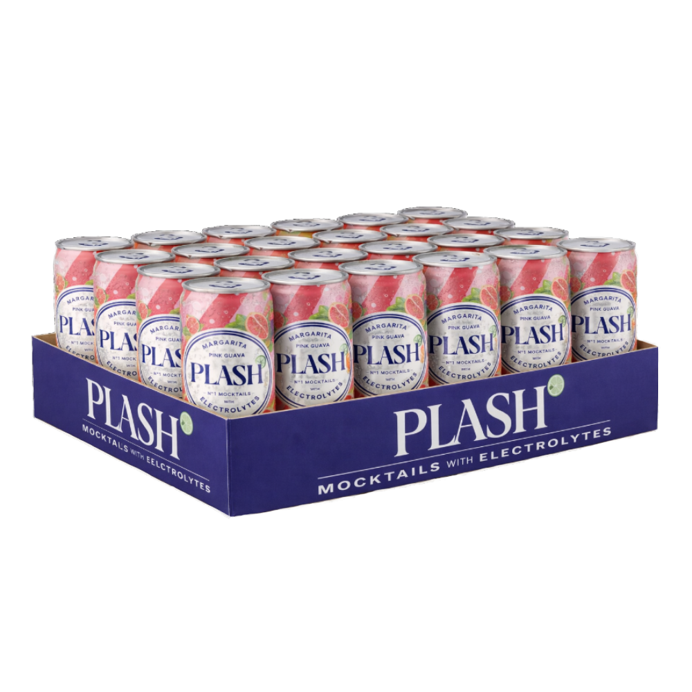 PLASH MARGARITA Pink Guava – Alcohol-Free Electrolyte Mocktail, Low Sugar, 24 × 330 ml Cans