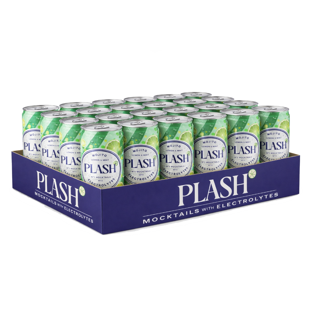 PLASH MOJITO Lemon Mint – Alcohol-Free Electrolyte Mocktail, Low Sugar, 24 × 330 ml Cans