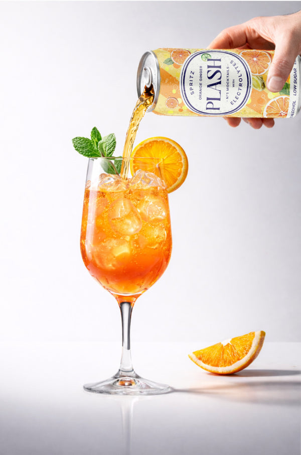 PLASH Spritz Orange Ginger – Alcohol-Free Electrolyte Mocktail, Low Sugar, 24 × 330 ml Cans