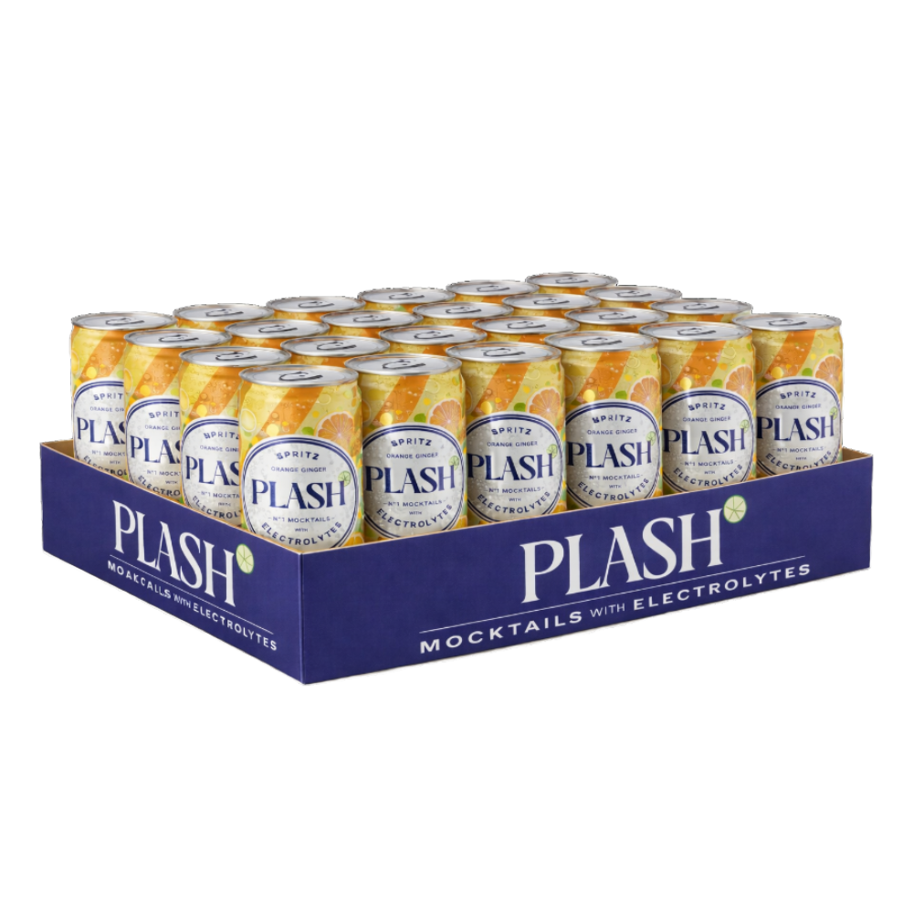 PLASH Spritz Orange Ginger – Alcohol-Free Electrolyte Mocktail, Low Sugar, 24 × 330 ml Cans