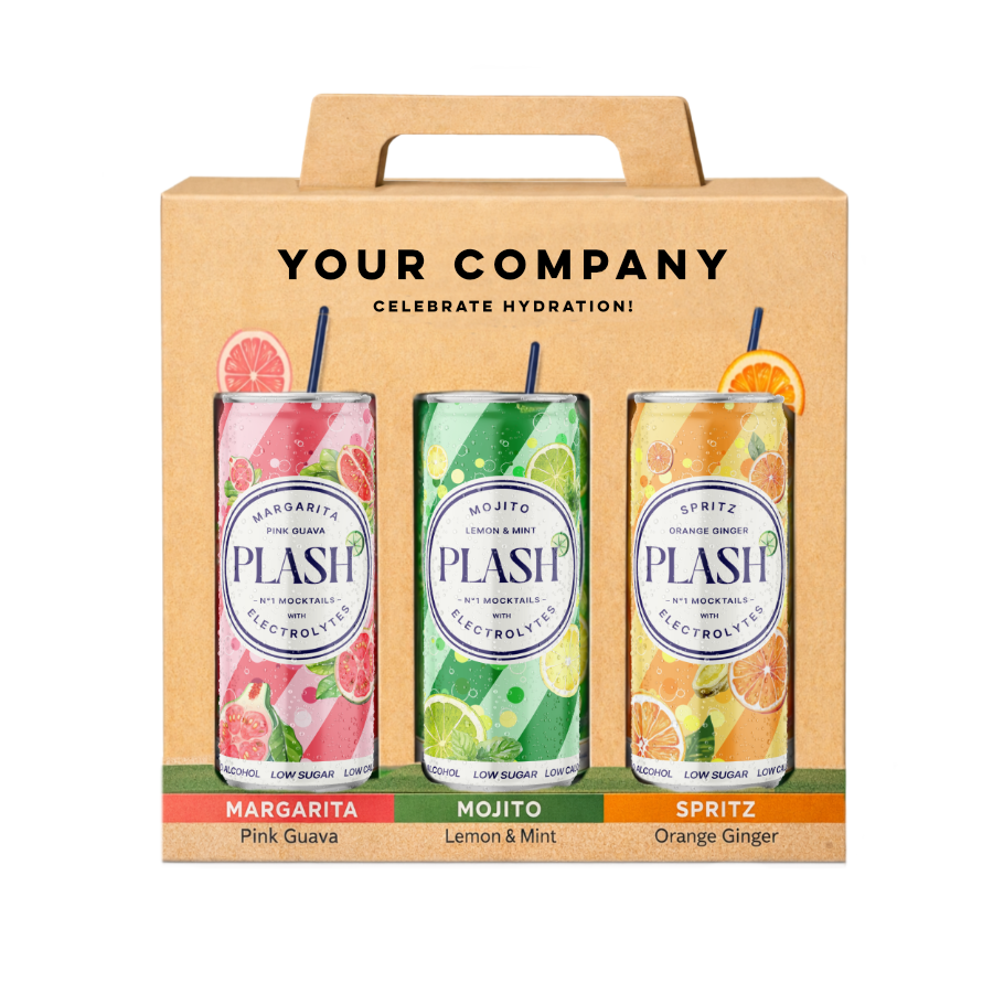 PLASH-Sample image-Corporate gift box with 3 cans Mocktails with electrolytes