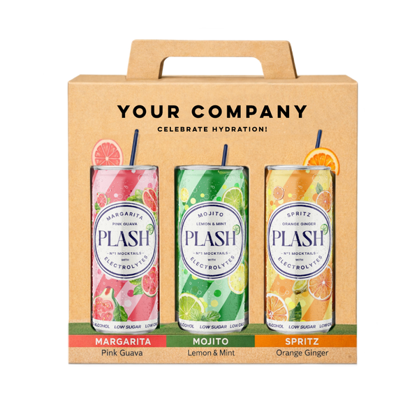 PLASH-Sample image-Corporate gift box with 3 cans Mocktails with electrolytes