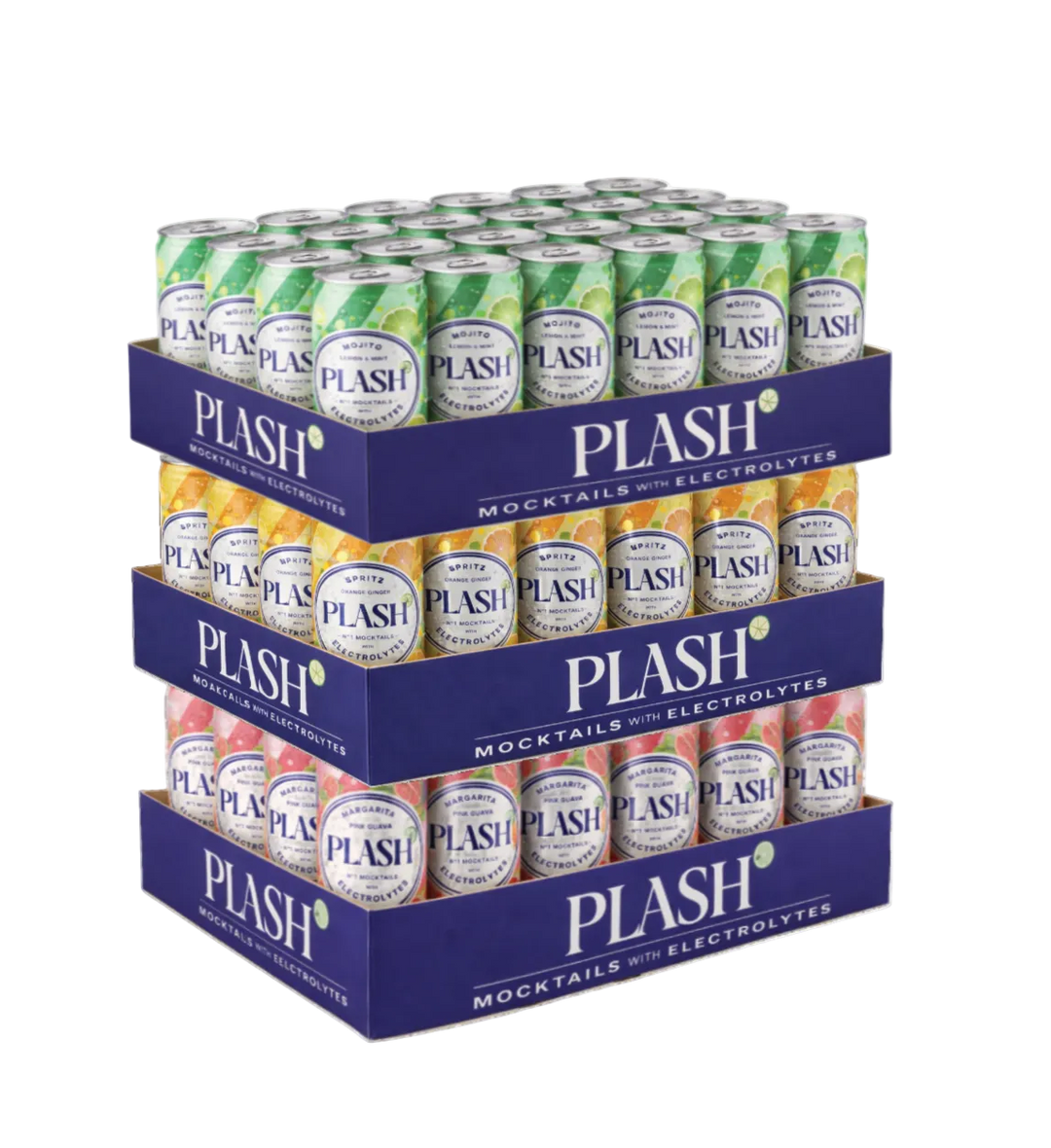 PLASH XL Party Pack – Electrolyte Mocktail Variety (3 Flavours), 72-Pack 330 ml Ready-to-Drink Cans