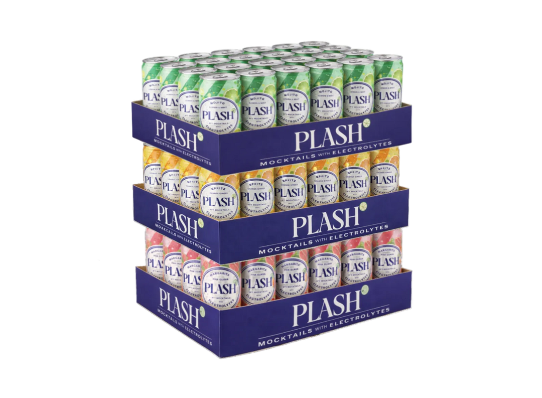 PLASH XL Party Pack – Electrolyte Mocktail Variety (3 Flavours), 72-Pack 330 ml Ready-to-Drink Cans